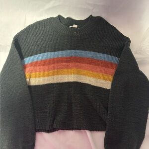 American Eagle Outfitters Dark Gray Cropped Sweater with Multicolor Stripes